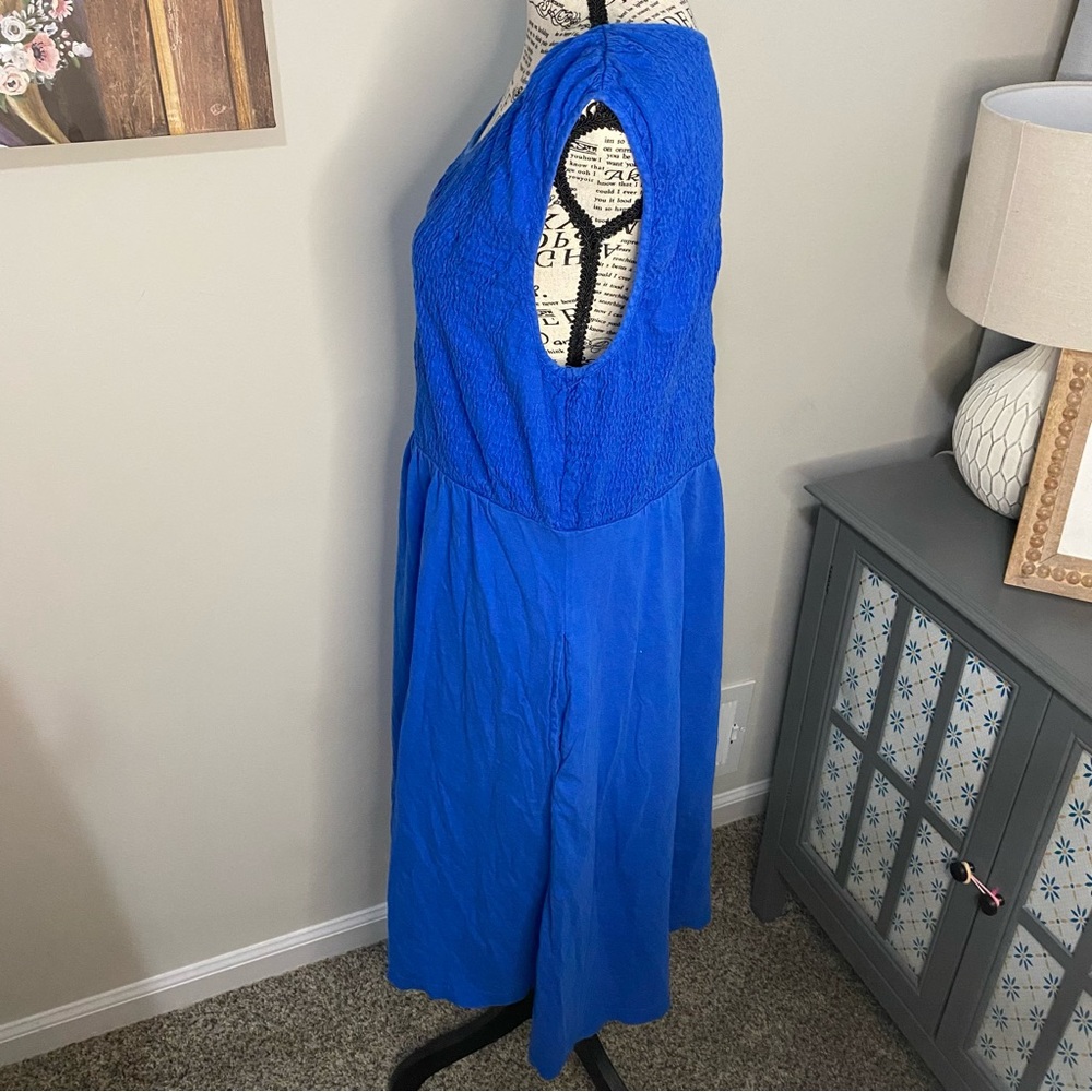 770 coldwater creek smocked Elegant Blue Sleeveless Dress with pockets - Picture 6 of 10